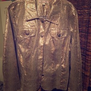 Jean coat that is gold metallic.